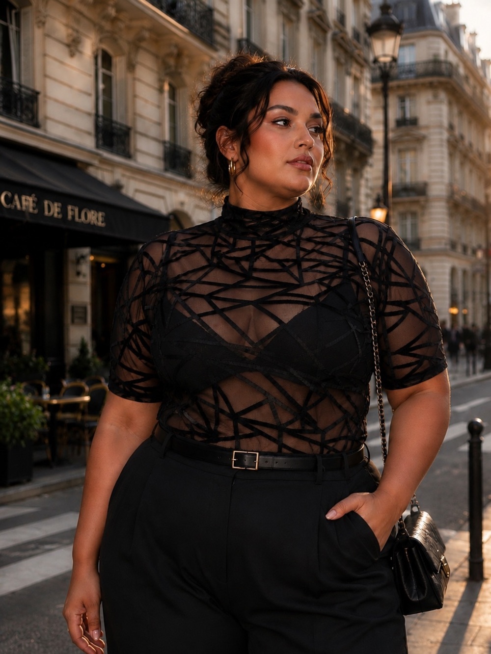🖤 Black Mesh Geometric Bodysuit – Size XL